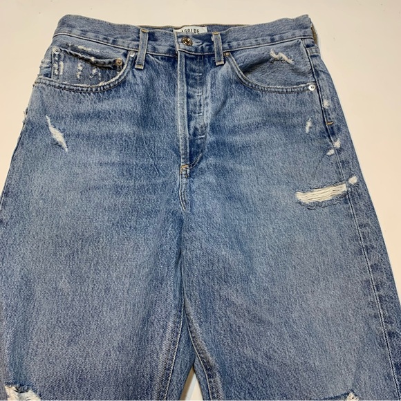 AGOLDE 90s Loose Mid Rise Straight Denim Jeans Women 27 Distressed Button Fly - Picture 3 of 13